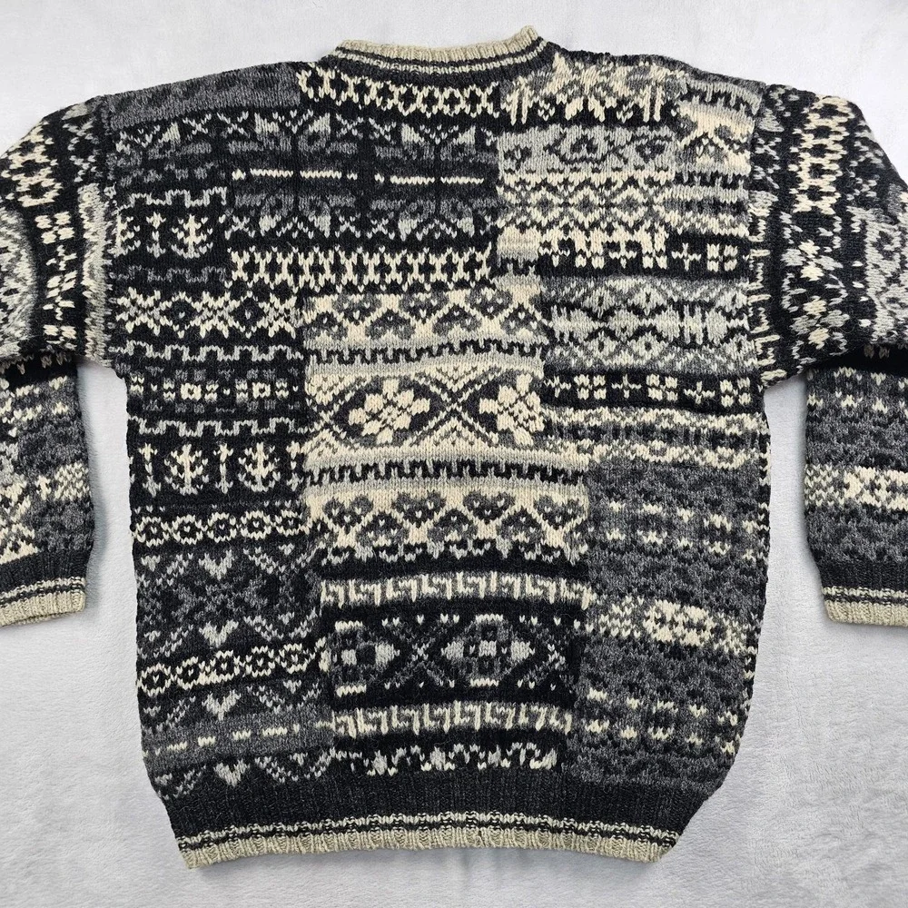 Vtg Giordano 100% Shetland Wool Knit Sweater Men M Snowflake Nordic Ski Pullover